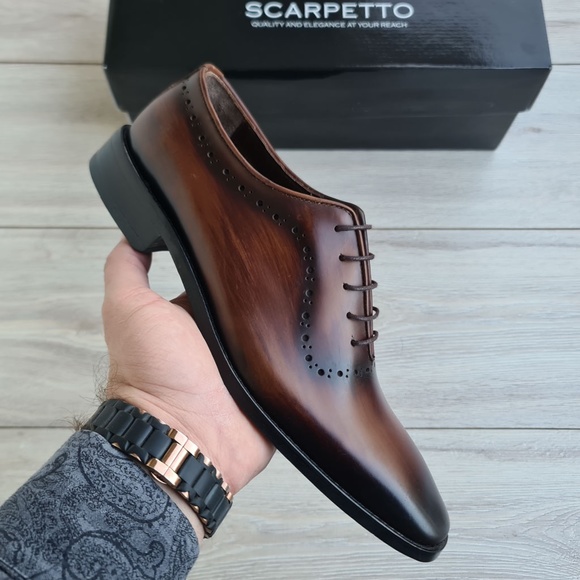 Tan Patina Wholecut Oxford Dress Shoes